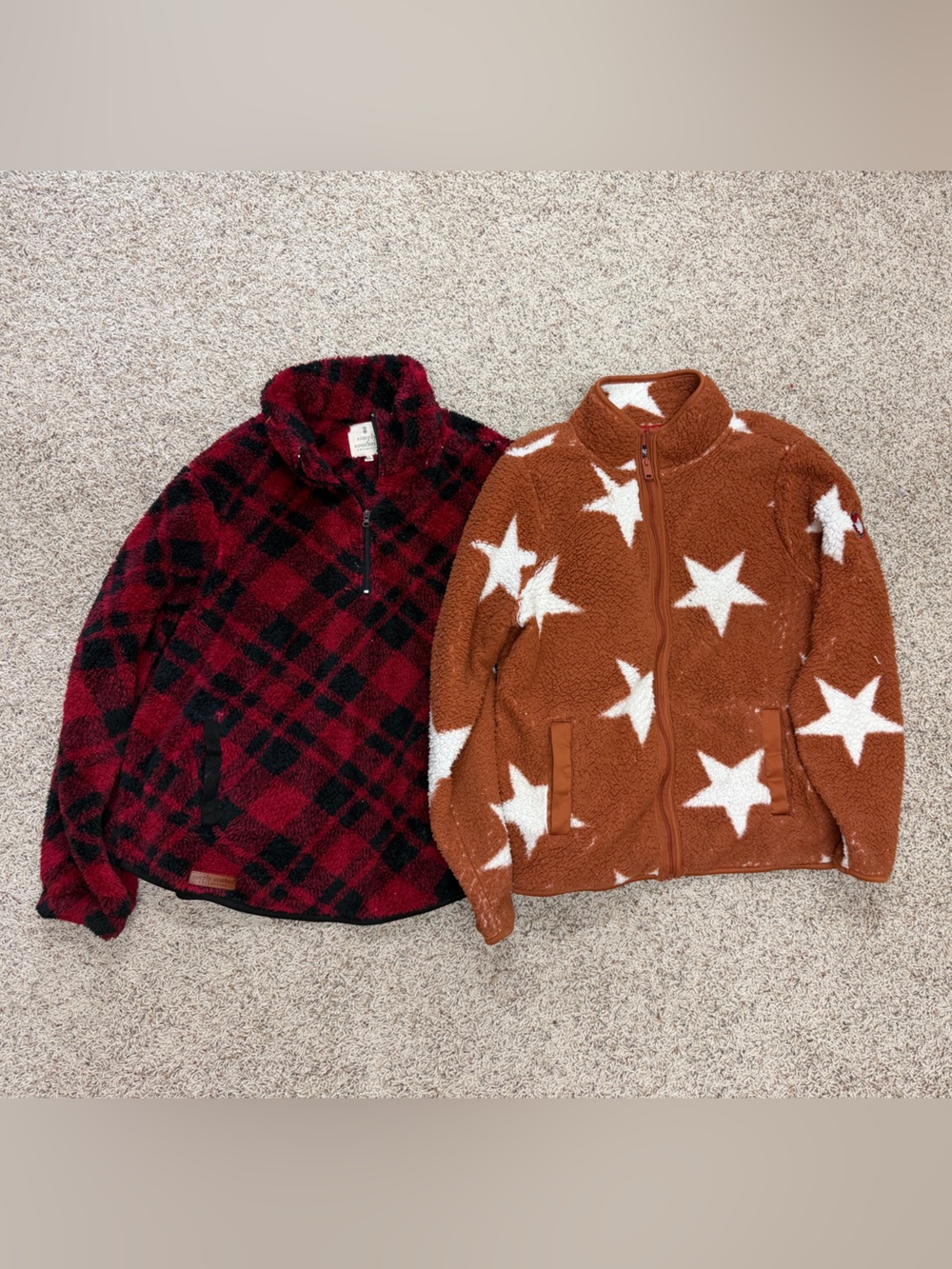 Rust Star & Plaid  Sherpa Zip Jackets